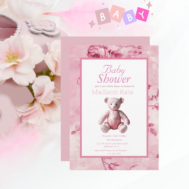 Elegante Pink Toile Baby Shower Celebration Einladung (Von Creator hochgeladen)