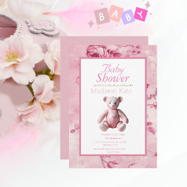 Elegante Pink Toile Baby Shower Celebration Postkarte