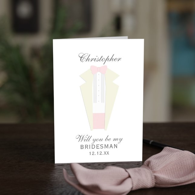 Elegante Pink Tuxedo Bridesman Trauzeuge Card Einladung (An elegant bridal party proposal card featuring a pink and ivory tuxedo. Perfect for your Bridesman)