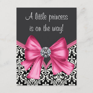 Elegante Pink- und Black Damask Kinderdusche Einladung