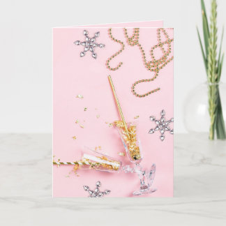 Elegante Pink- und Gold-Champagner-Feier Karte