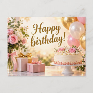 Elegante Pink- und Gold-Geburtstagspostkarte Postkarte
