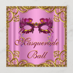 Elegante Pink- und Gold-Maskenparty Einladung