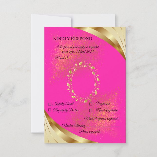 Elegante Pink- und Gold-RSVP-Karte RSVP Karte (Vorderseite)