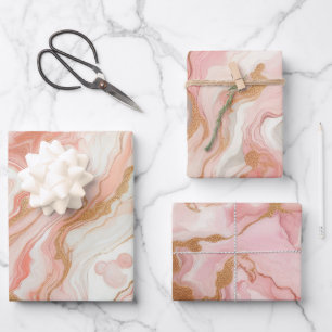 Elegante Pink- und Roségoldfolie Marmor Geschenkpapier Set