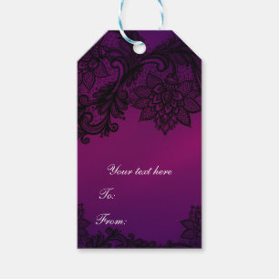Elegante Pink- und Violett-Schwarzspitzen-Party Geschenkanhänger