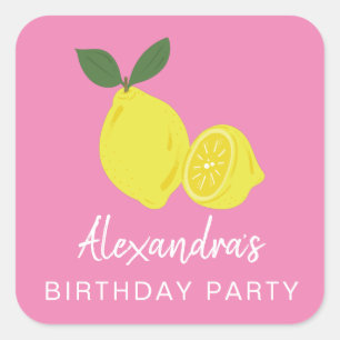 Elegante Pink- und Zitronenparty Quadratischer Aufkleber