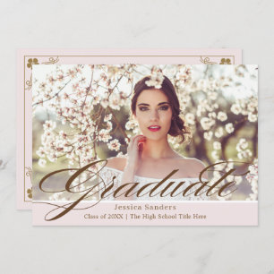 Elegante Pink Vintag Script Foto Graduation Party Einladung