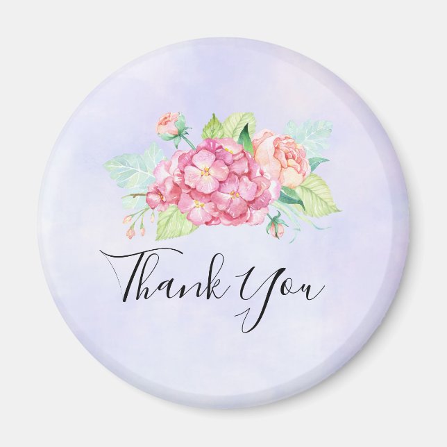 Elegante Pink Watercolor Blume Bouquet Vielen Dank Magnet (Vorne)