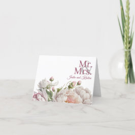 Elegante Pink White Floral Peonies Wedding Dankeskarte