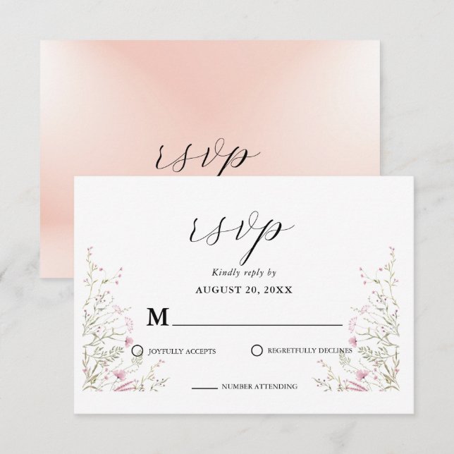 Elegante Pink Wild Floral Wedding RSVP Karte (Vorne/Hinten)