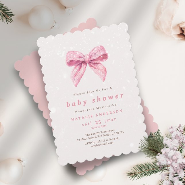 Elegante Pink Winter Snow Coquette Babydusche Einladung (Elegant Pink Winter Snow Coquette Baby Shower Invitation)