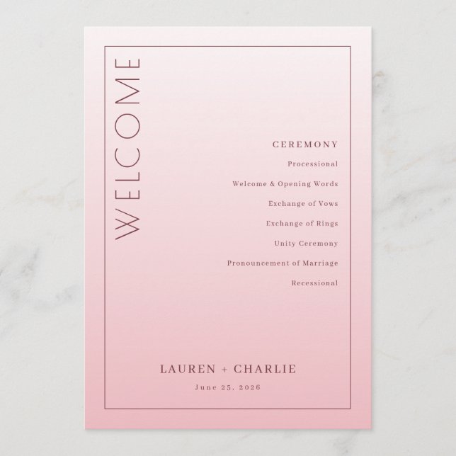 Elegante Pink Zeremonie Zeitplan Programm (Vorderseite)