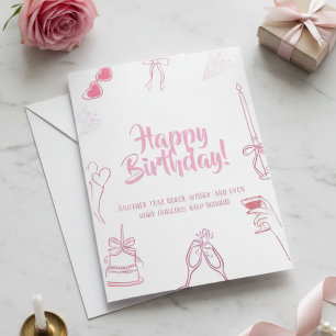 Elegante Pinke Alles Gute zum Geburtstag Sketch Ka Einladung