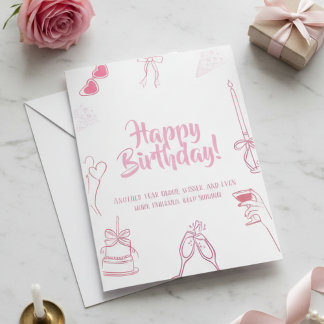 Elegante Pinke Alles Gute zum Geburtstag Sketch Ka Einladung