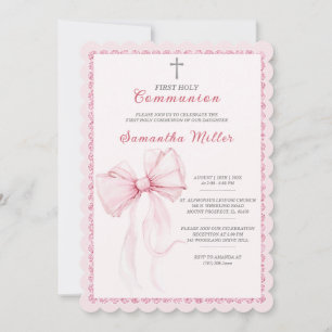 Elegante Pinke Erstkommunion für Mädchen Einladung