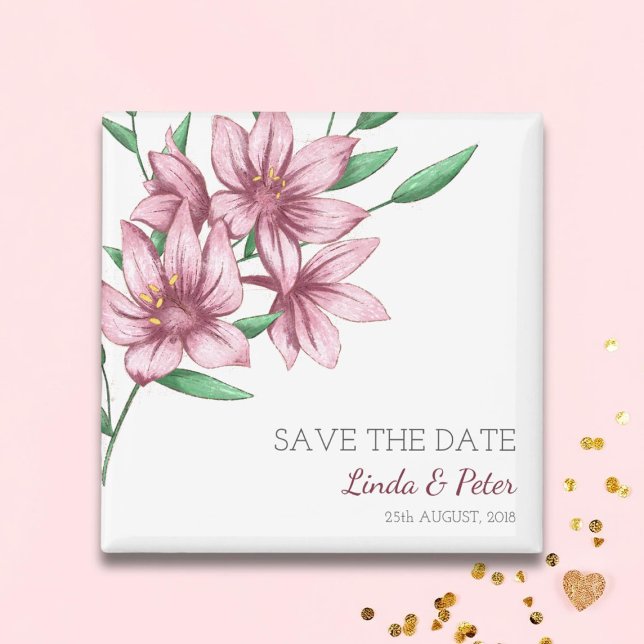 Elegante Pinke Lilien Hochzeit - Termin vormerken Magnet (Von Creator hochgeladen)