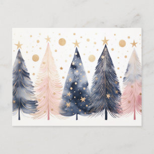 Elegante pinke und blaue abstrakte Weihnachtsbäume Postkarte