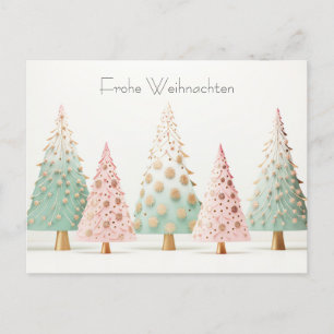 Elegante pinke und grüne Weihnachtsbäume Postkarte