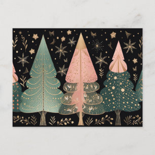 Elegante pinke und grüne Weihnachtsbäume Postkarte