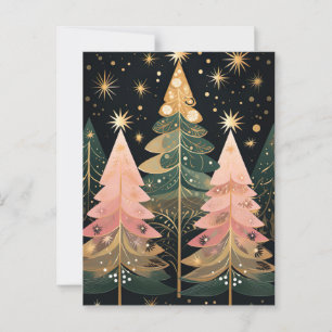 Elegante pinke und grüne Weihnachtsbäume Postkarte