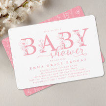 Elegante pinkfarbene Blumen-Baby-Shower-Typografie