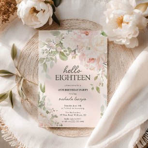 Elegante pinkfarbene florale 'Hallo Achtzehn' 18. Einladung