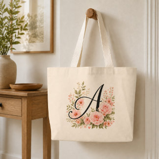 Elegante pinkfarbene floralmonogramm-Tasche A Jumb Jumbo Stoffbeutel