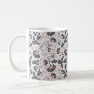 Elegante, pinkfarbene, graue Blume Kaffeetasse