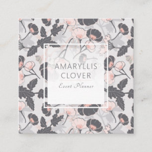 Elegante, pinkfarbene, graue Blume Quadratische Visitenkarte