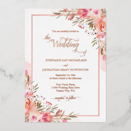 Elegante pinkfarbene Pfirsichfarben Hochzeitsstimm Folieneinladung