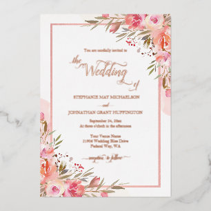 Elegante pinkfarbene Pfirsichfarben Hochzeitsstimm Folieneinladung