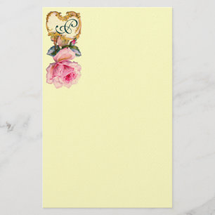 ELEGANTE PINKROSE UND GOLD WIRBEL MONOGRAM, Creme Briefpapier