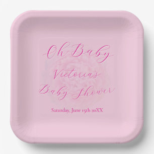 Elegante Pinks Oh Baby Script Pfingstrose Baby-Par Pappteller