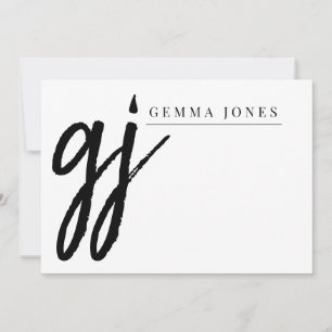 Elegante Pinselschrift Black Monogram Mitteilungskarte
