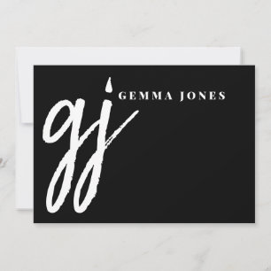 Elegante Pinselschrift White Monogram Black Mitteilungskarte