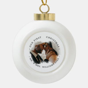Elegante Pinselstrich-Overlay-Foto Herr und Frau Keramik Kugel-Ornament