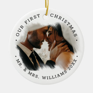 Elegante Pinselstrich-Overlay-Foto Herr und Frau Keramik Ornament