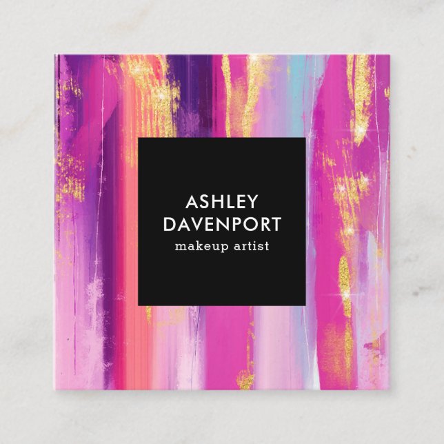 Elegante Pinselstriche mit goldfarbenem Glitzer Quadratische Visitenkarte (Vorderseite)