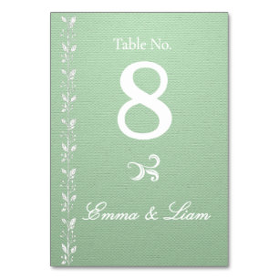 Elegante Pistazien-Grüne Hochzeitstisch Tischnummer