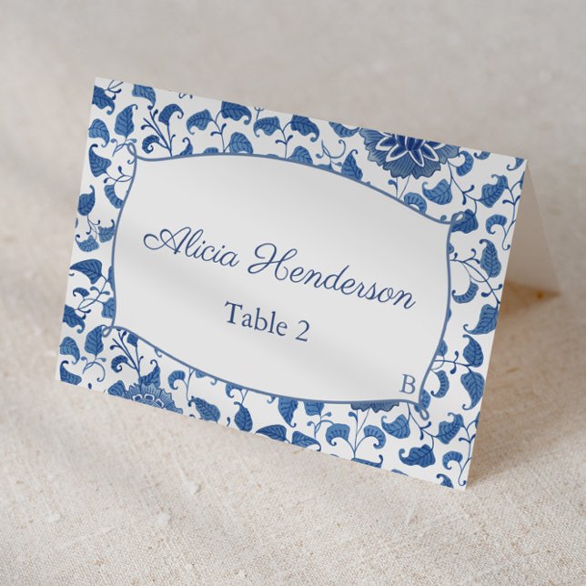 Elegante Platzkarte von Hochzeiten in Blau und Wei Tischnummer (Individual place card design featuring hand-painted blue and white chinoiserie pattern)