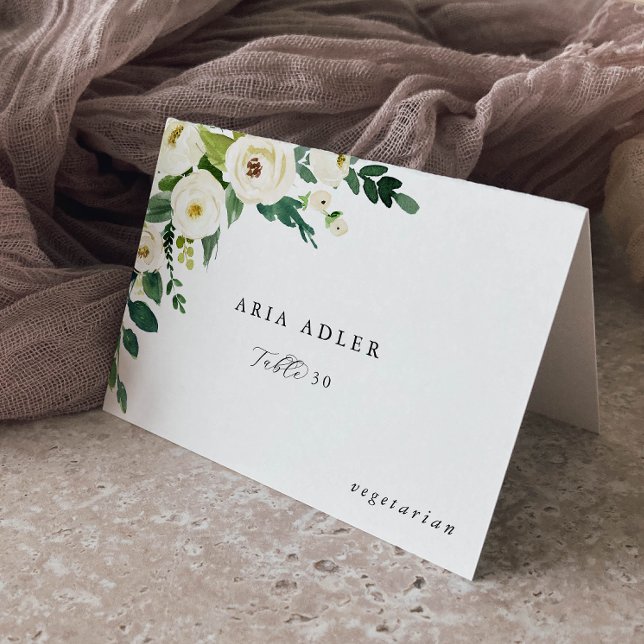 Elegante Platzkarten für das White Floral Menu Tischnummer (Von Creator hochgeladen)