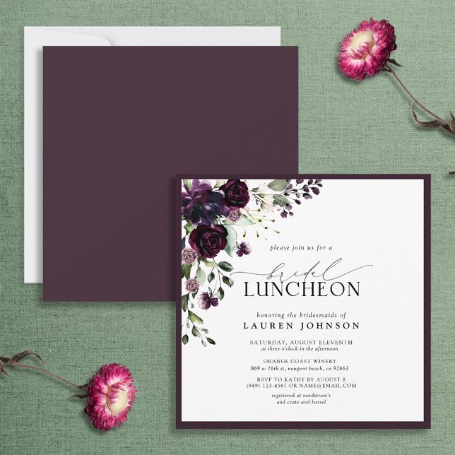Elegante Plum Lila Floral Bridal Luncheon Einladung (Von Creator hochgeladen)