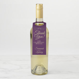 Elegante Plum Lila & Gold Wedding Vielen Dank Flaschenanhänger