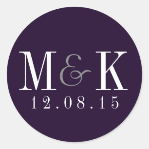 Elegante Plum Lila Monogram Wedding Sticker