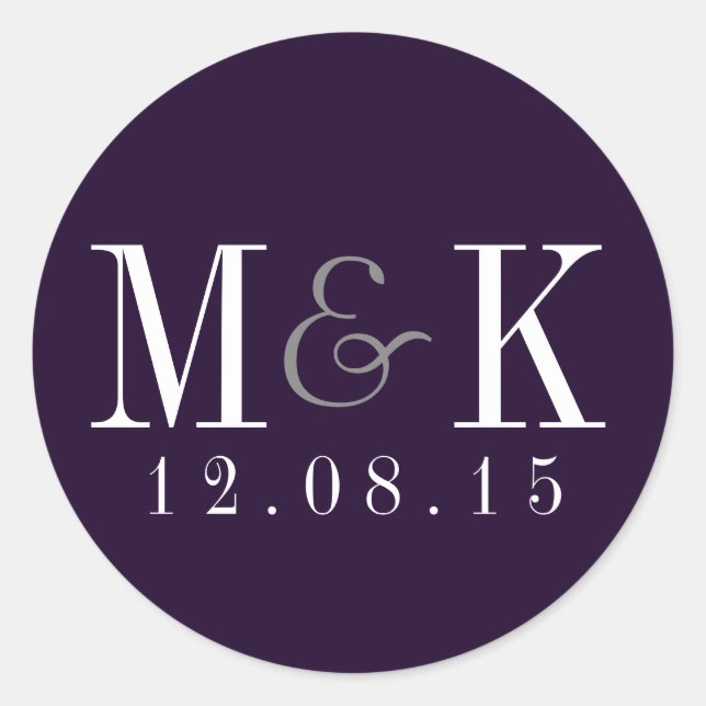 Elegante Plum Lila Monogram Wedding Sticker (Vorderseite)