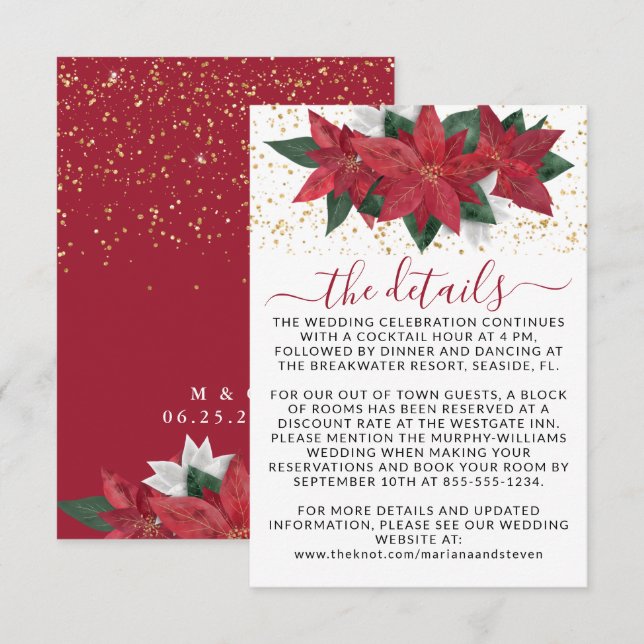 Elegante Poinsettia Details zur Weihnachtszeit Begleitkarte (Vorne/Hinten)