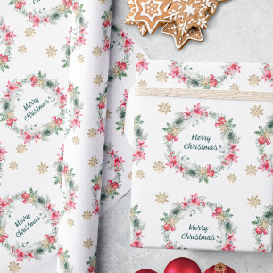 Elegante Poinsettia Gold Snowflake Weihnachtsfeier Geschenkpapier