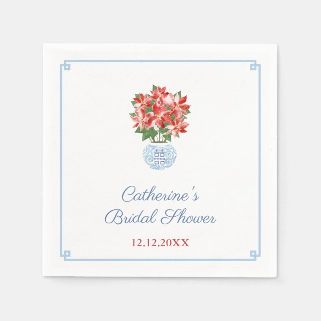 Elegante Poinsettia Ladys Holidays Luncheon Party Serviette (Vorderseite)