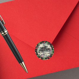 Elegante Poinsettia und Berries auf schwarz Runder Aufkleber